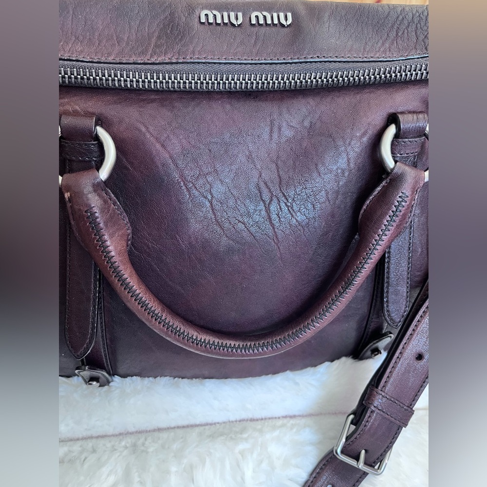 Miu Miu Brown Leather Tote Bag/ Crossbody Bag, Lambskin Leather - Picture 8 of 16